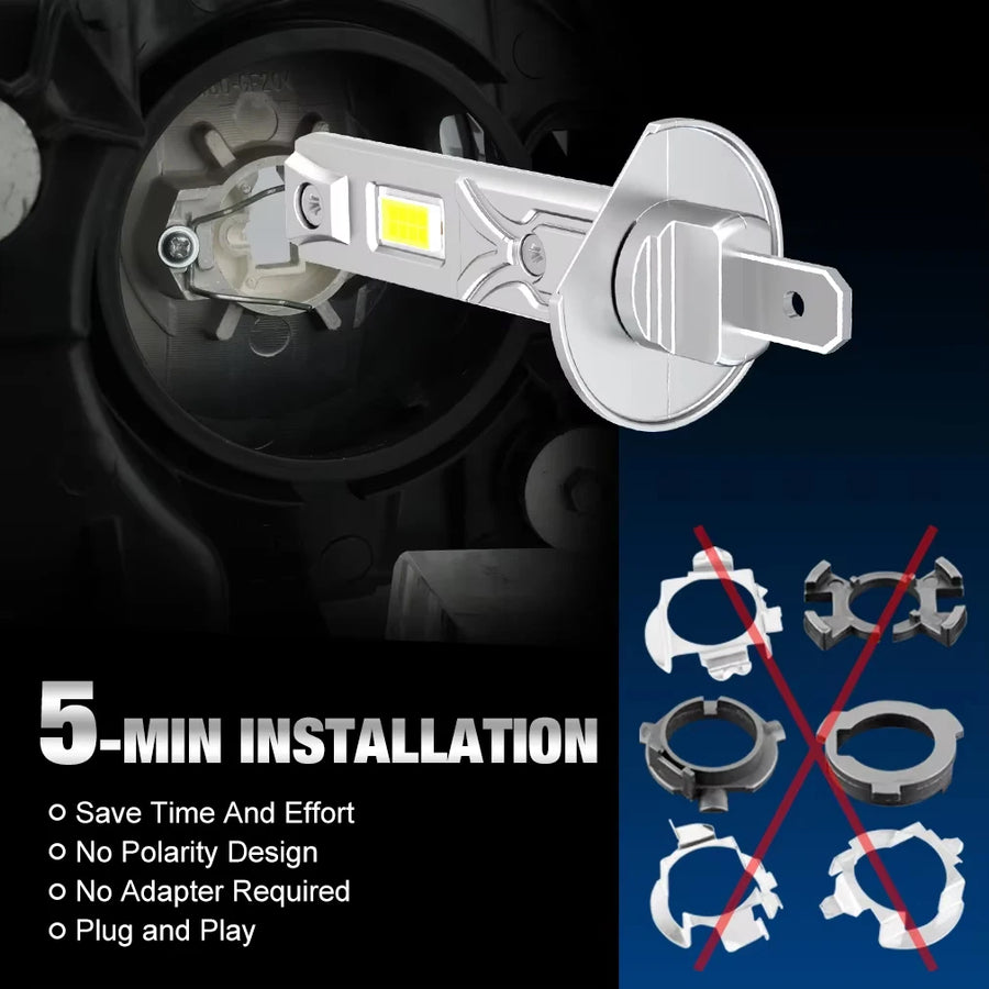 H1 LED Headlight Bulb – 6500K, Fanless