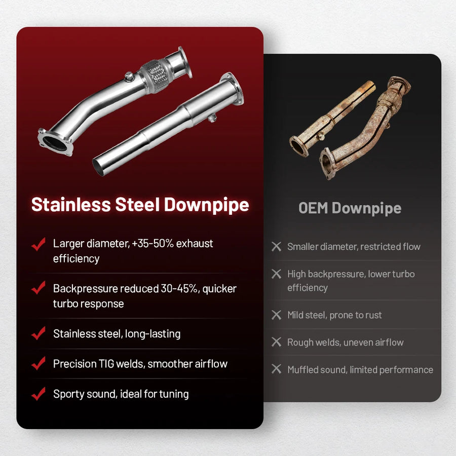 Stainless Steel 3 in Exhaust Downpipe for 1999–2004 Volkswagen Golf/Jetta/Beetle