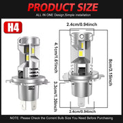 2-Piece H4 LED Headlight Bulb – 6500K, CANBUS, High/Low Beam