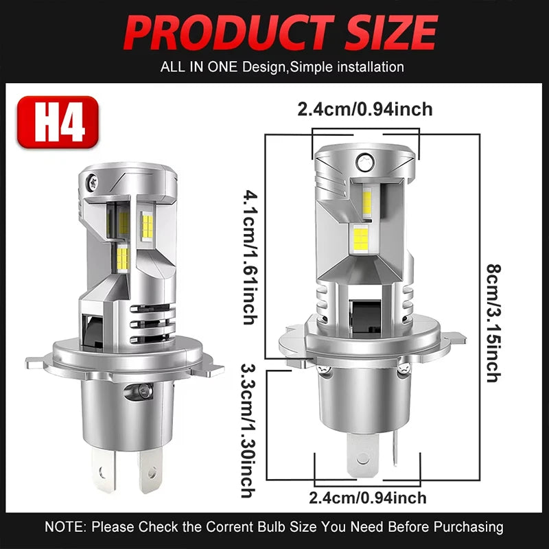 H4 LED Headlight Bulb – 6500K, CANBUS, High/Low Beam
