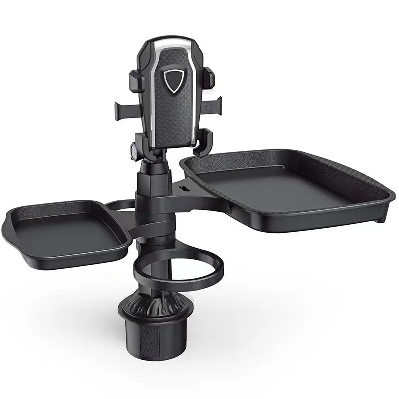 Adjustable Car Cup Holder Tray With 360° Rotating Phone Mount