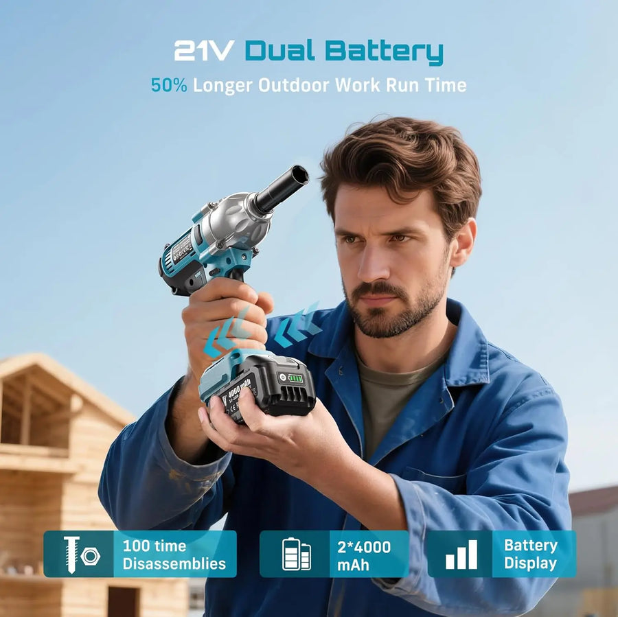 1/2-Inch Cordless Brushless Impact Wrench, 1200 N·m, Battery Options