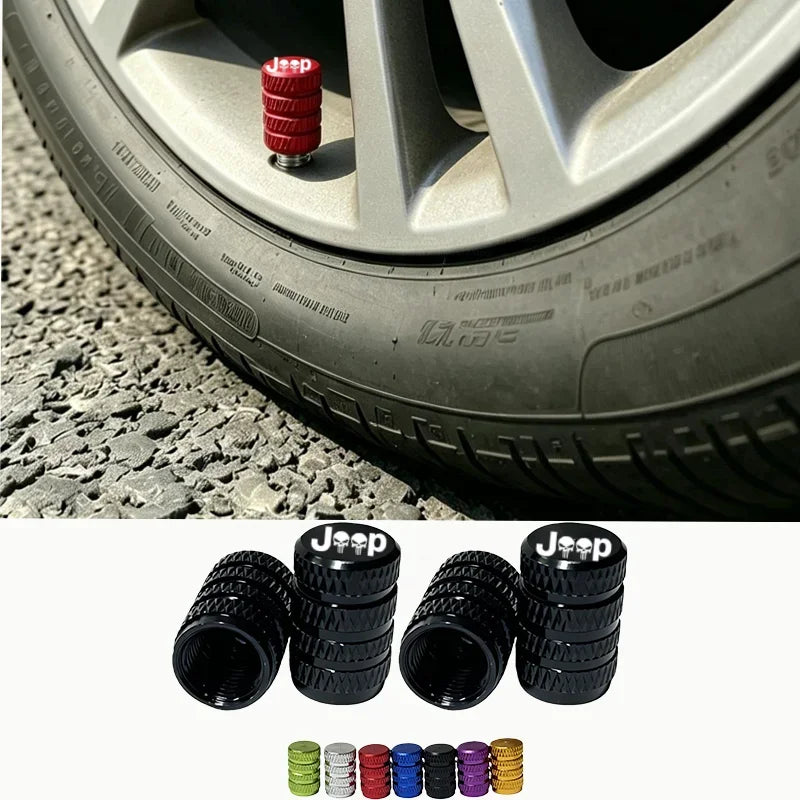 4-Piece Aluminum Tire Valve Cap Set for Jeep Models