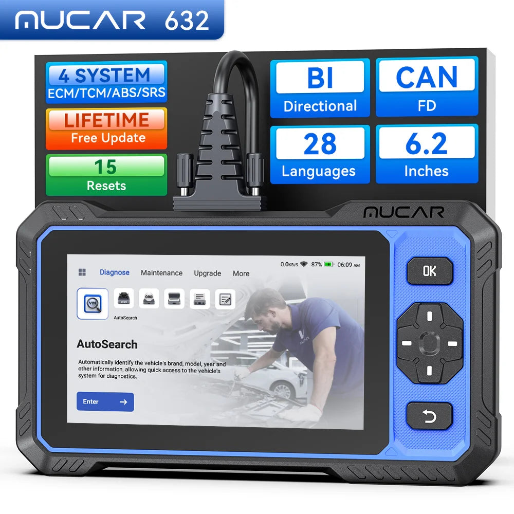 632 OBD2 Bi-Directional Diagnostic Scanner – 4-System / 15-Service