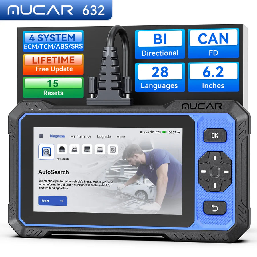 632 OBD2 Bi-Directional Diagnostic Scanner – 4-System / 15-Service