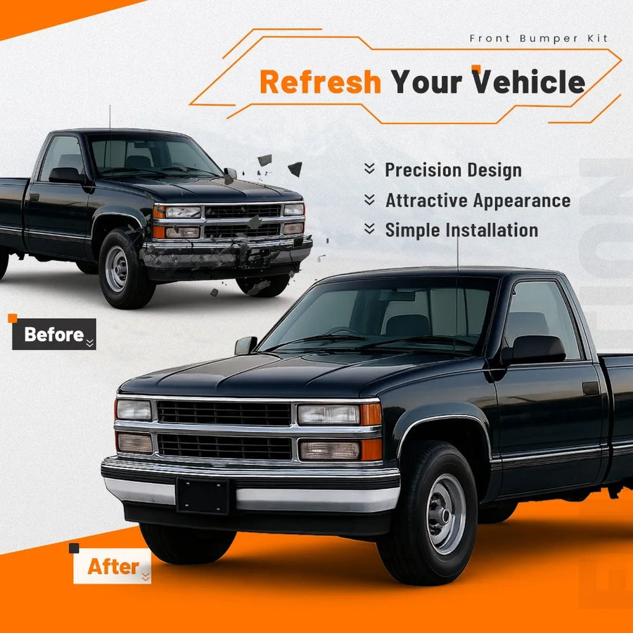 Chrome Front Bumper Kit – 1988–2000 Chevrolet/GMC C/K & SUVs