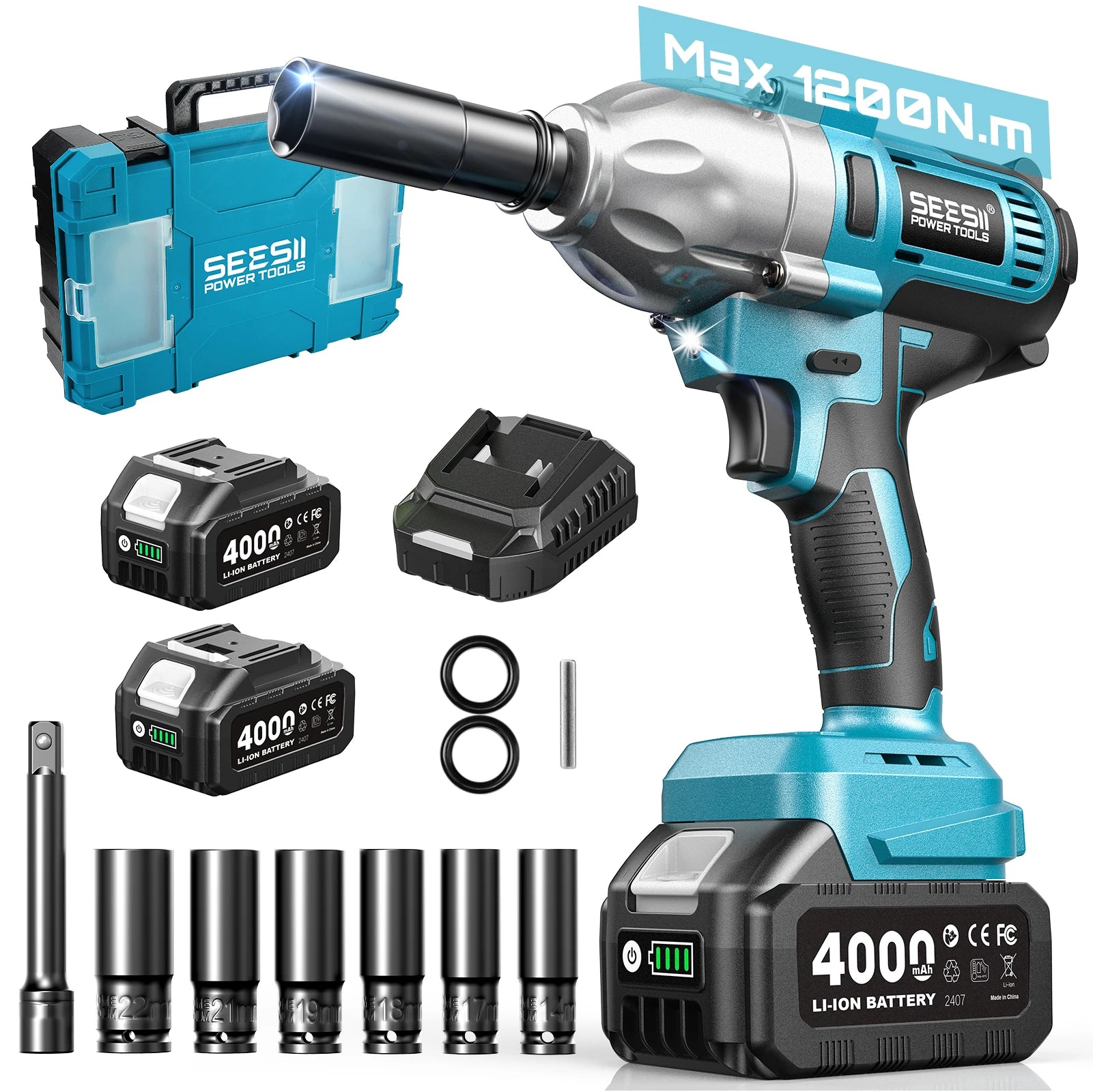1/2-Inch Cordless Brushless Impact Wrench, 1200 N·m, Battery Options