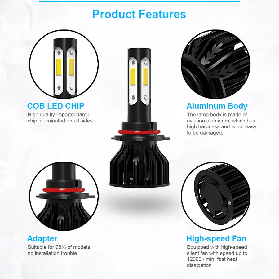 2-Piece H4/H7/H11/H13/9004/9005 LED Headlight Bulb – 6000K