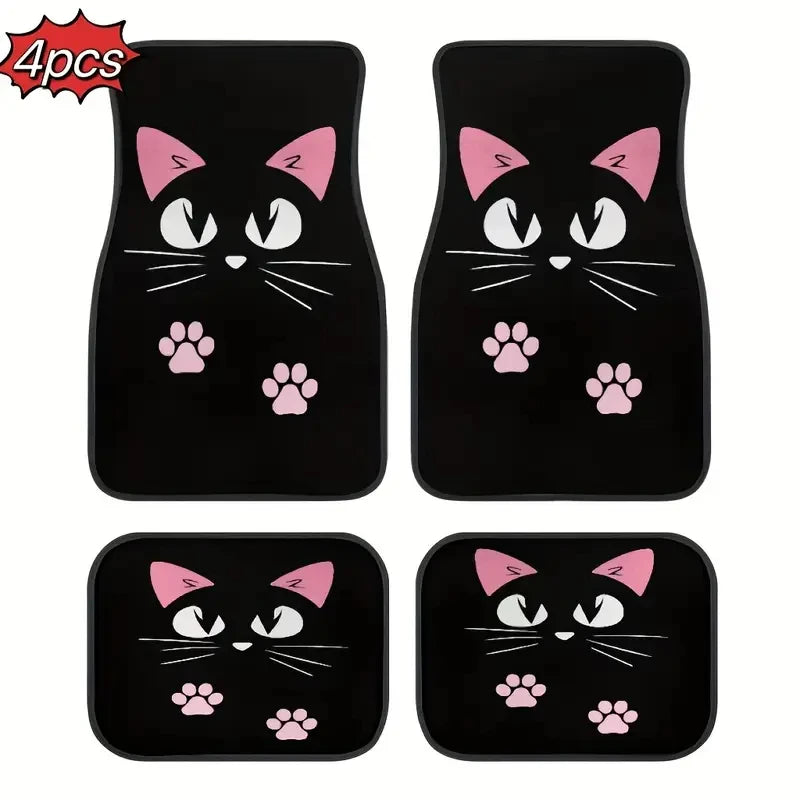 4-Piece Retro Cartoon Cat Car Floor Mat Set