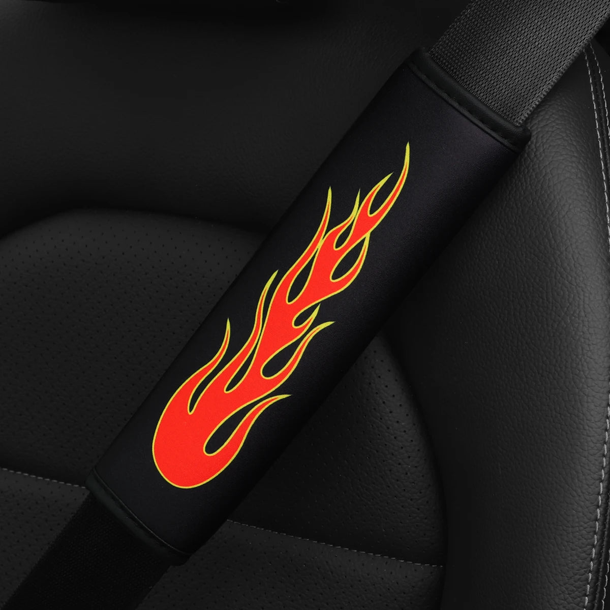 Seat Belt Shoulder Pad Set – flame pattern, red