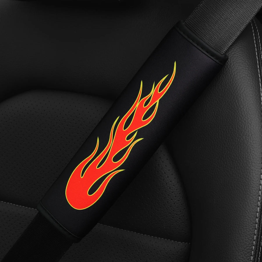 Seat Belt Shoulder Pad Set – flame pattern, red