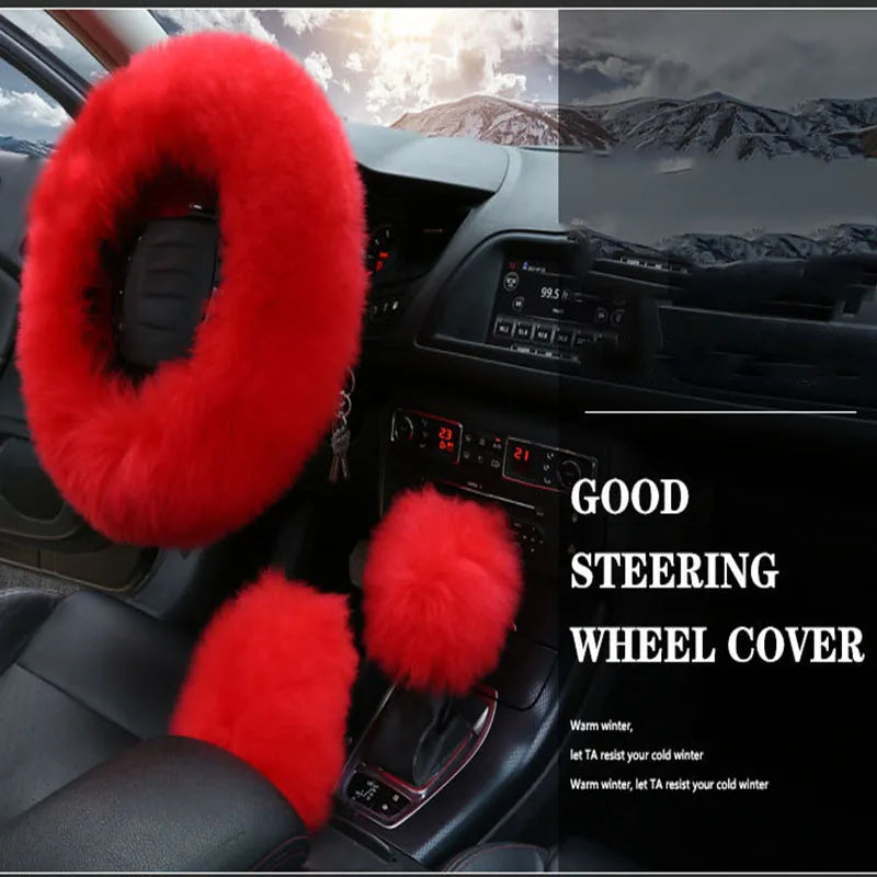 3-Piece Wool-Look Steering Wheel, Handbrake and Gear Shift Cover Set