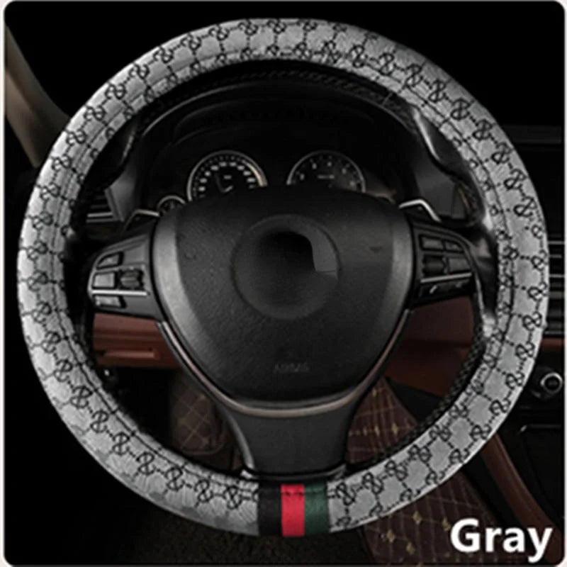 Designer Monogram Steering Wheel Cover With Classic Tricolor Stripe – 37–38 cm