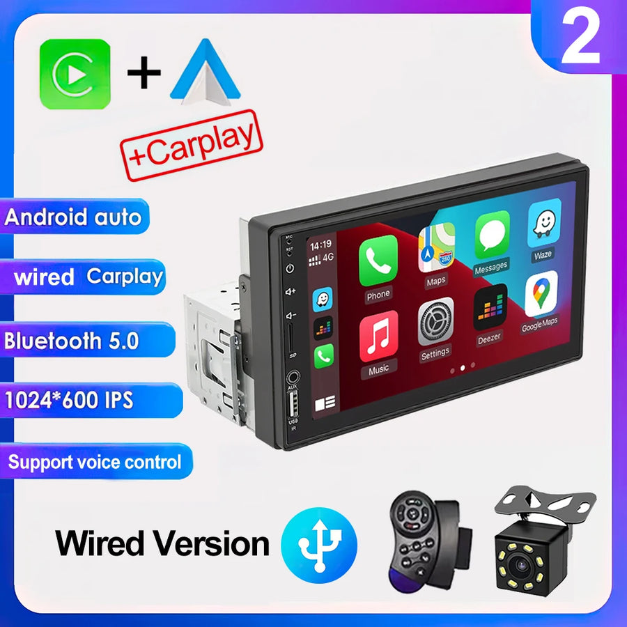 7-Inch 1-DIN CarPlay and Android Auto Car Stereo