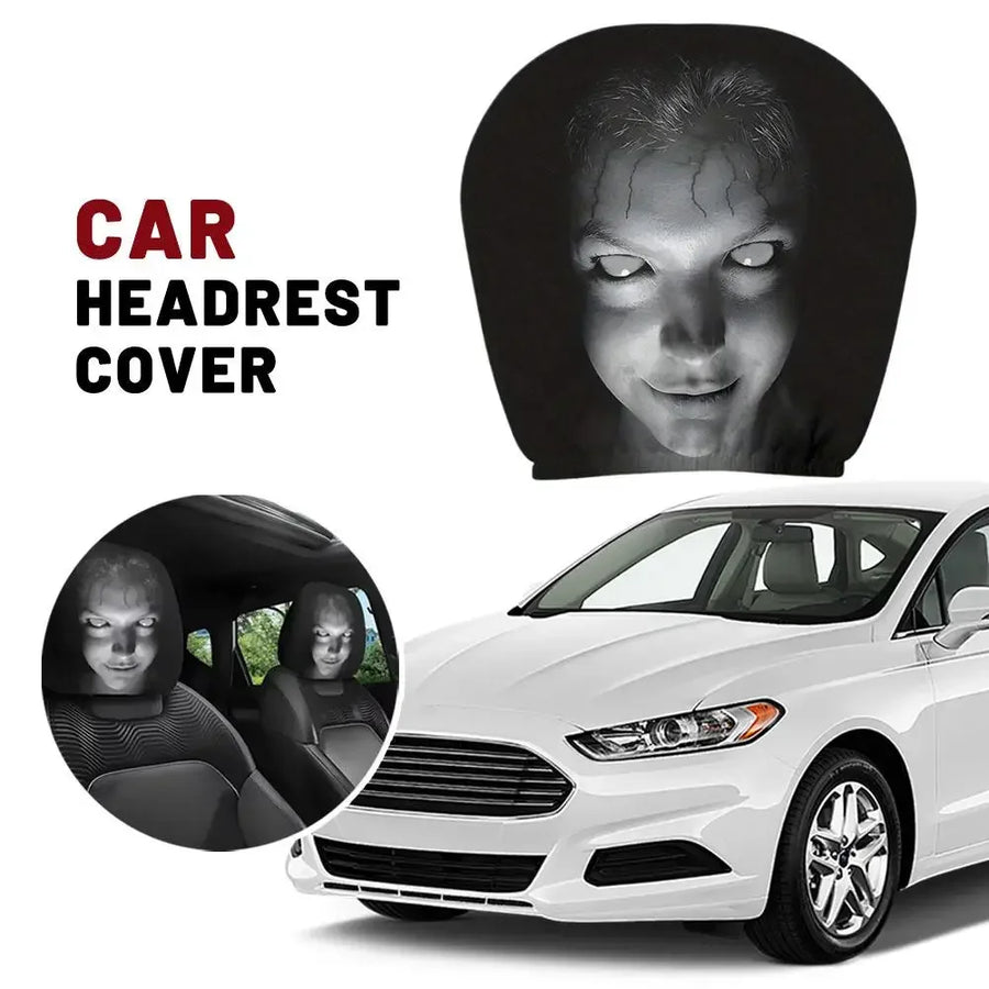 2-Piece Horror Design Car Headrest Covers – Universal Halloween Seat Decor