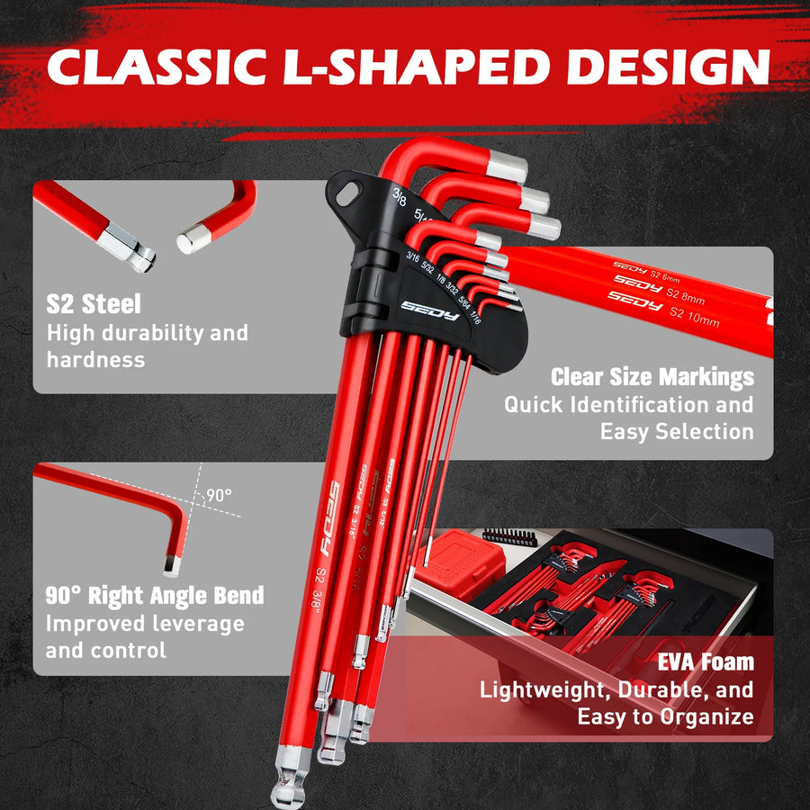 30-Piece Long-Arm Ball-End Hex and Torx Key Set