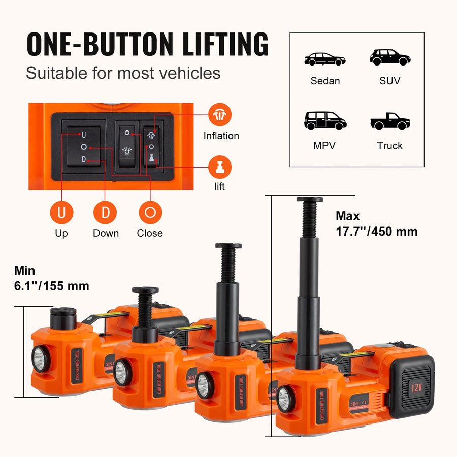 5-Ton 12V Electric Hydraulic Jack Kit with Impact Wrench