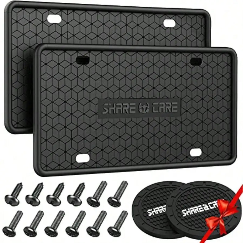 2-Piece License Plate Frame Set with 2 Car Cup Holder Coasters