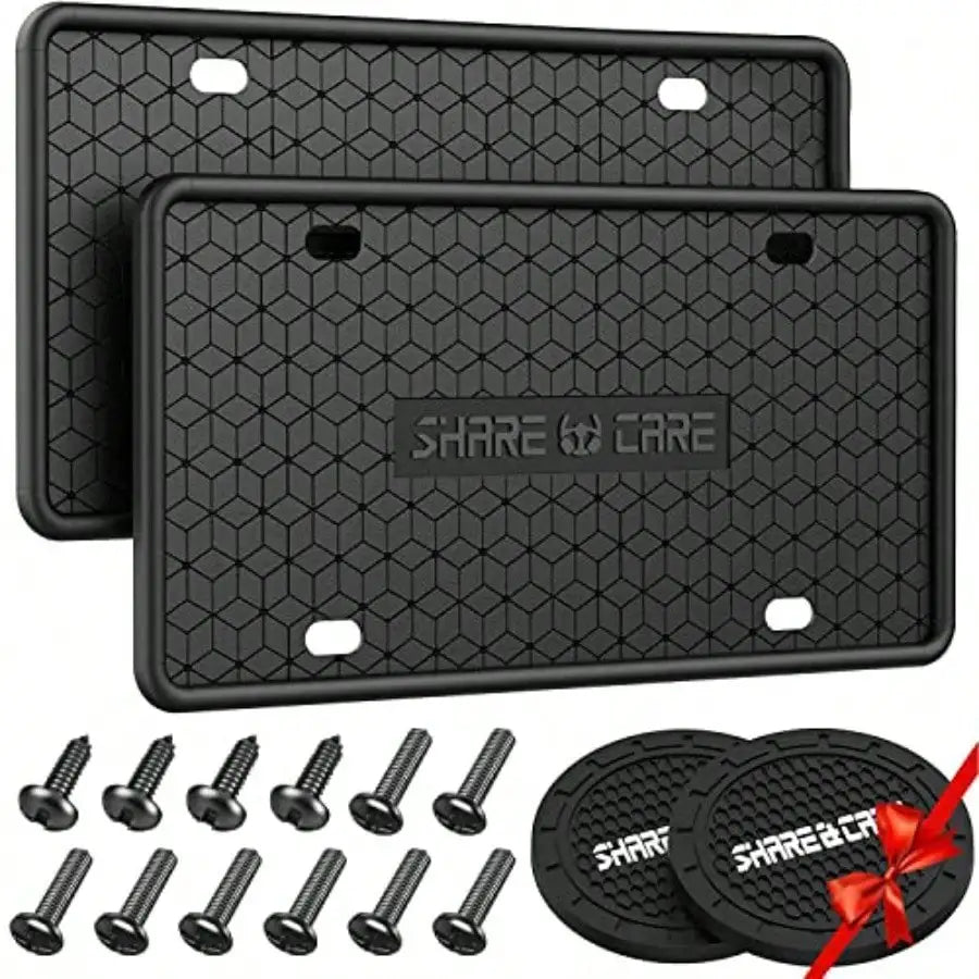 2-Piece License Plate Frame Set with 2 Car Cup Holder Coasters