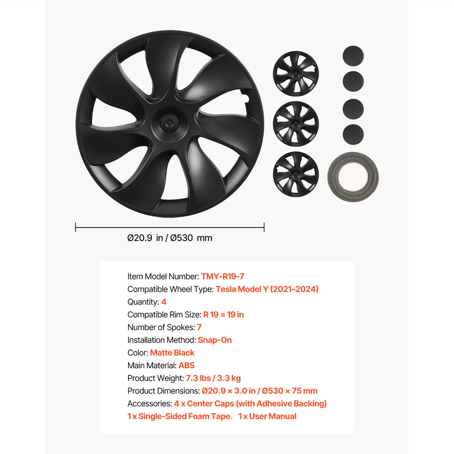 Matte Black Wheel Cover Set – Tesla Model 3/Y 18–20 in