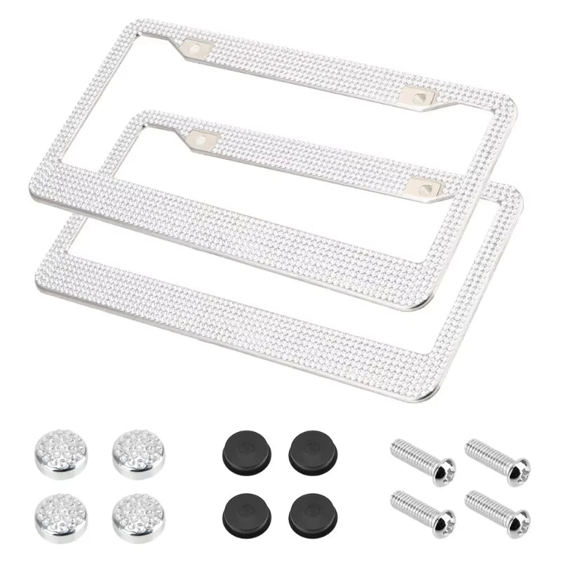 2-Piece Crystal Stainless Steel License Plate Frame Set