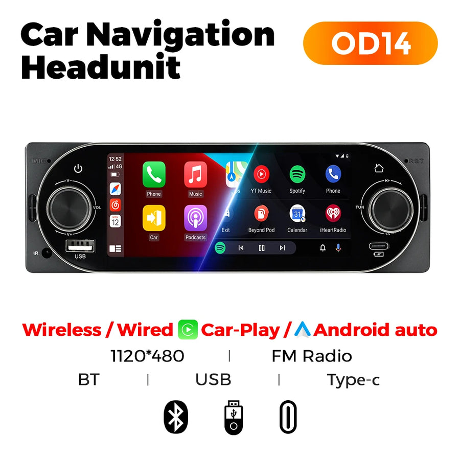 5.2-Inch 1-DIN Bluetooth Touchscreen Car Stereo