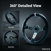 340 mm Suede Deep-Dish Racing Steering Wheel – White or Yellow