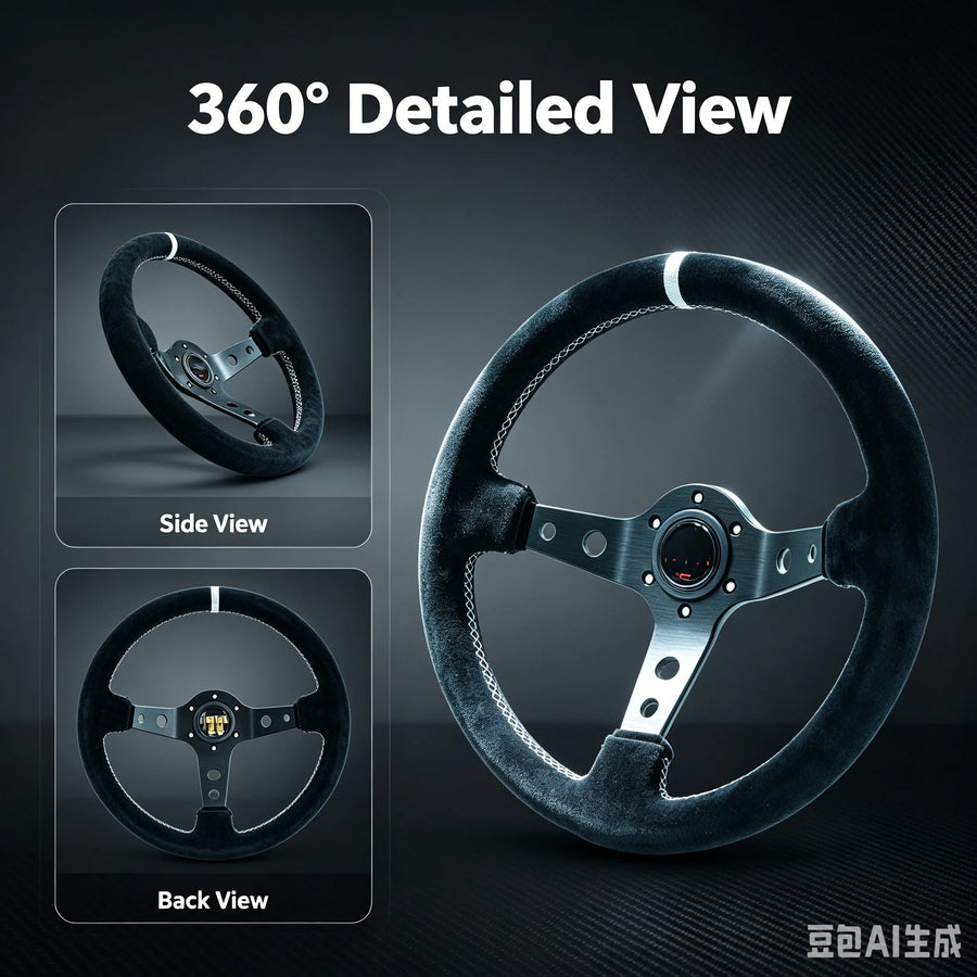340 mm Suede Deep-Dish Racing Steering Wheel – White or Yellow