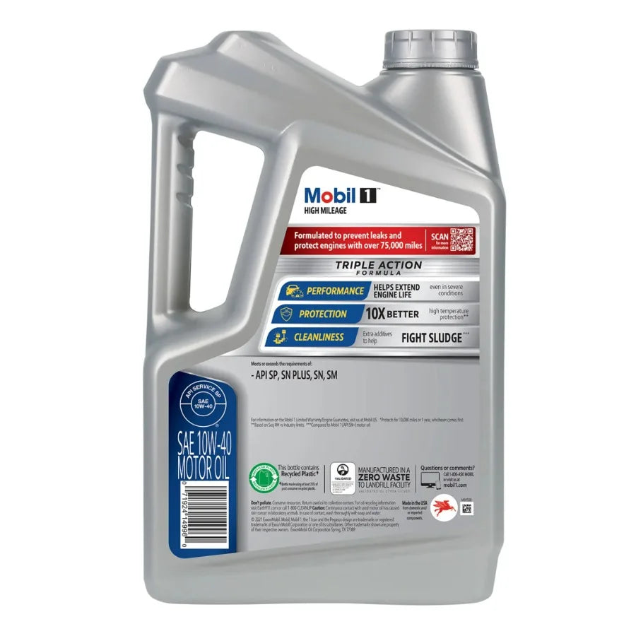 Mobil 1 High Mileage Full Synthetic 10W-40 Motor Oil, 5 Quart Pack of 3