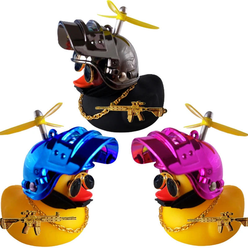 Helmeted Squeaky Rubber Duck Vehicle Ornament with Accessories
