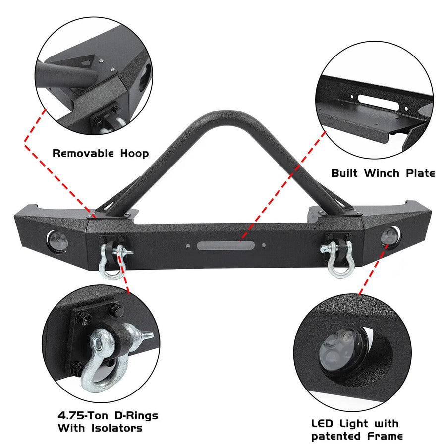 Front Stinger Bumper with Lights and Winch Plate for Jeep Cherokee XJ 1984-2001