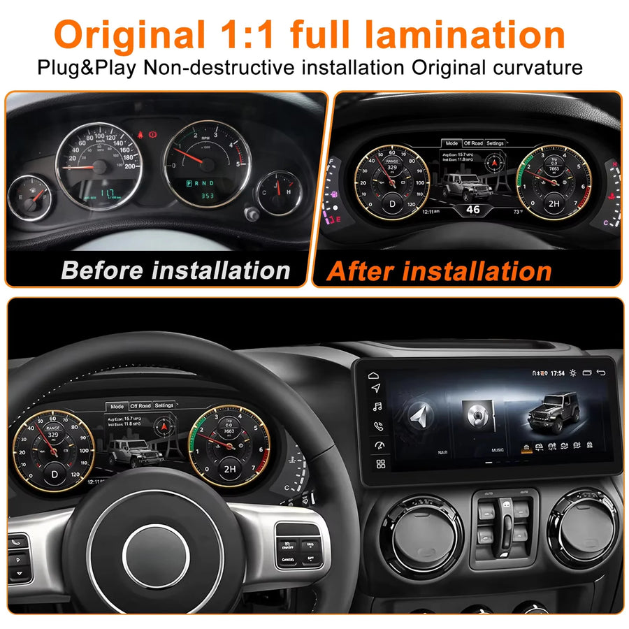 12.3-Inch Digital Gauge Cluster for Jeep Wrangler JK 2011–2017