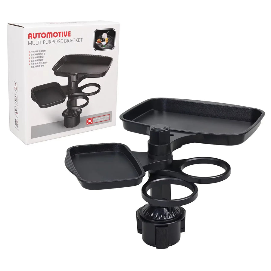 3-in-1 Detachable Car Cup Holder Tray With 360° Rotating Food Table