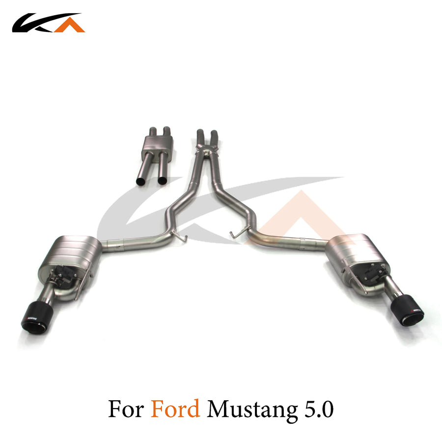 Complete 304 stainless steel cat-back exhaust layout for Ford Mustang 5.0L