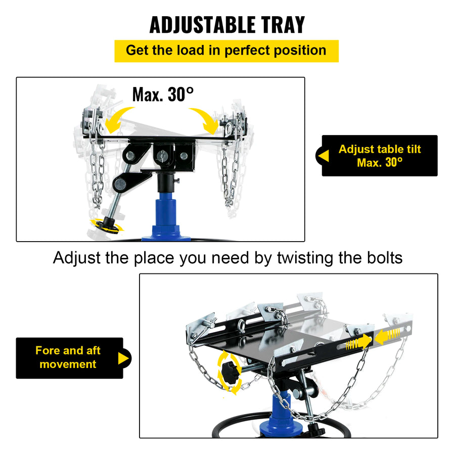 Hydraulic Telescopic Transmission Jack with Foot Pedal and Swivel Casters