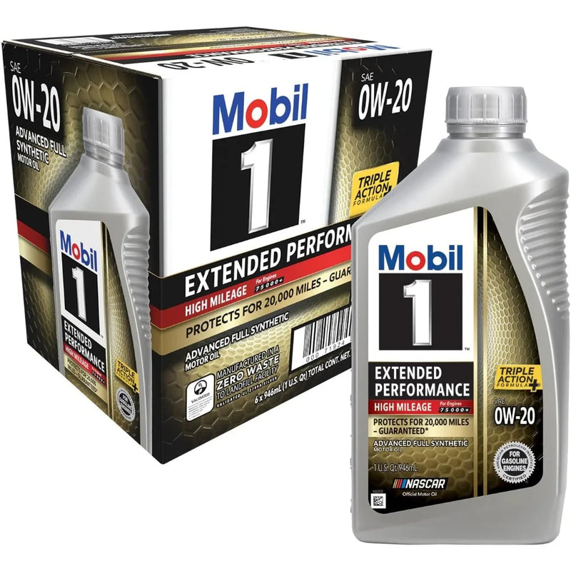 Mobil 1 Extended Performance High Mileage 0W-20 Motor Oil, 1 Quart Case of 6