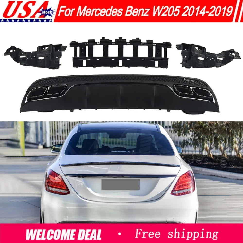 Gloss Black C63-Style Rear Diffuser – 2014–2019 Mercedes-Benz W205
