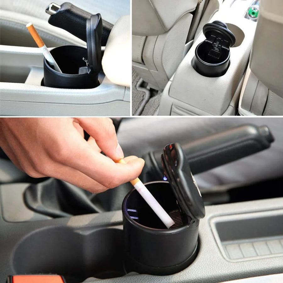 Car Ashtray LED Alloy Ash Tray Plastic Cup Portable Smokeless Auto Ashtray Flame Retardant Cigarette