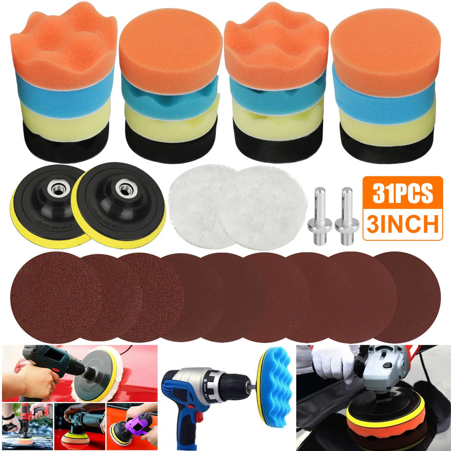 Drill-Mounted Foam Buffing and Polishing Pad Kit