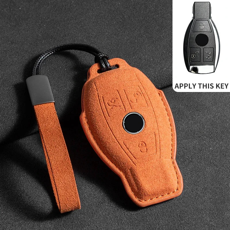 Suede Leather Car Key Case Cover for Mercedes-Benz