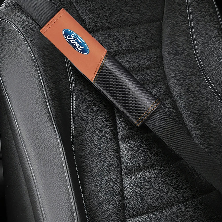 2-Piece Ford Logo Carbon-Pattern Seat Belt Shoulder Pads