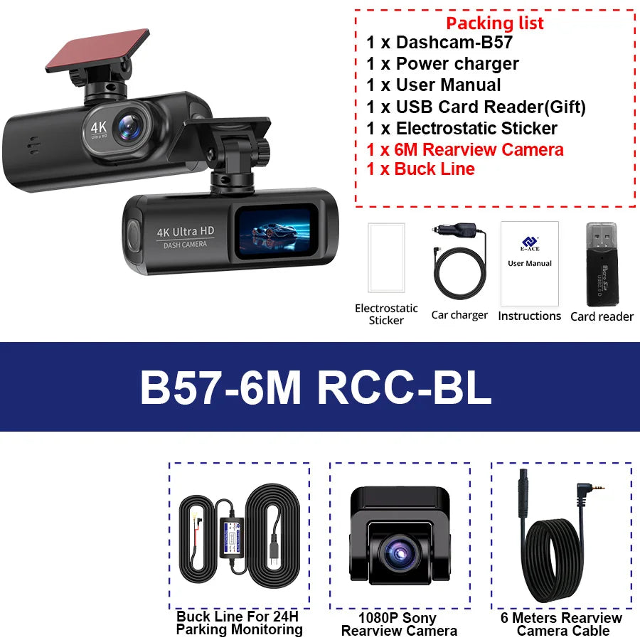4K Dual Dash Cam with Wi-Fi App Control