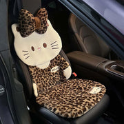 Fun Leopard Print Cartoon Cat Plush Car Seat Covers Set Soft Breathable Rabbit Fur Material