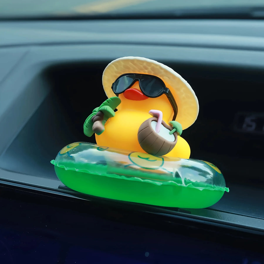 Tropical Rubber Duck Car Ornament Funny Beach Duck with Sunglasses Coconut Float Car Interior