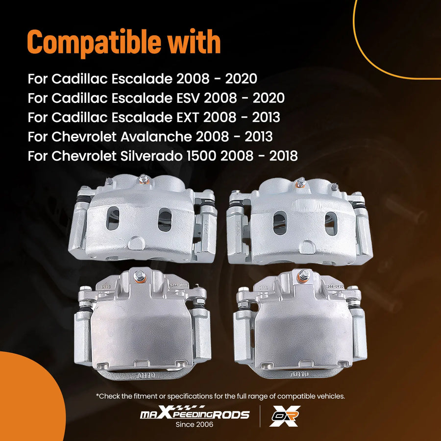 Front and Rear Left and Right Brake Caliper Set for Silverado 2008-2020, Yukon Xl, Avalanche, Tahoe, Escalade Esv and 2 More Models