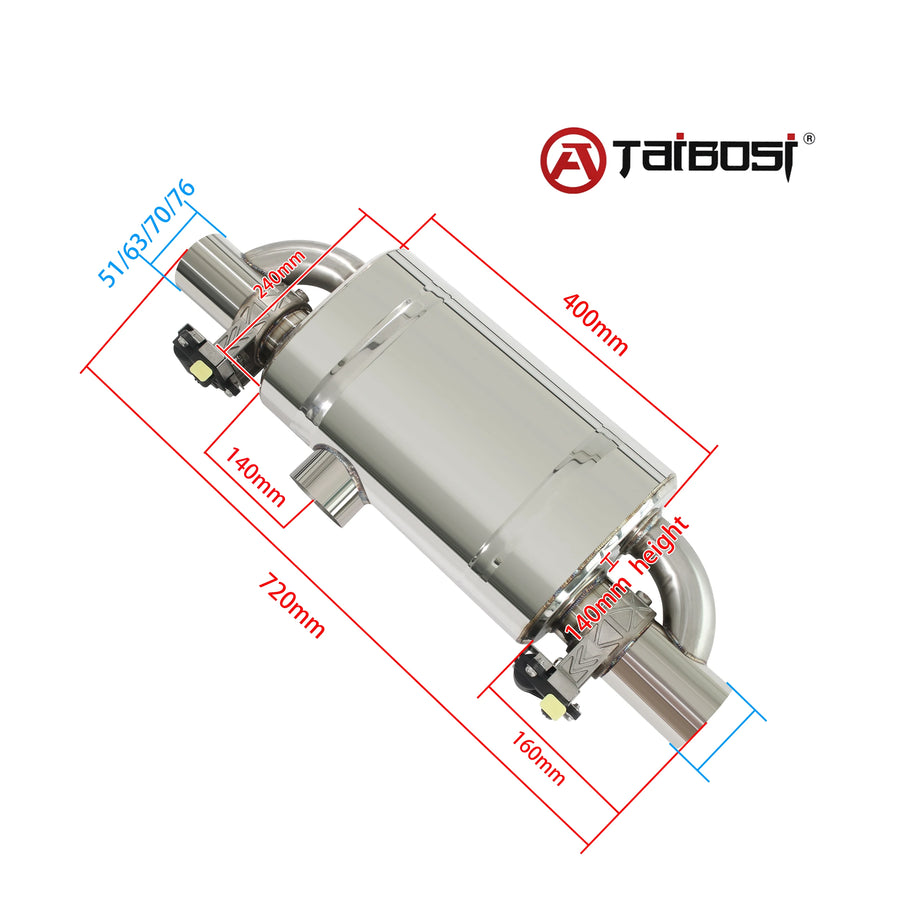 Universal 51 60 63 70 76MM Side Inlet 2 Outlet Exhaust Muffler Electric Valve Set 12V Wireless Remote Control Cutout Diy