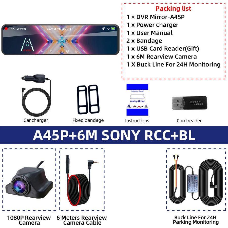 4K Dual Mirror Dash Cam