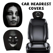 2-Piece Black Scary Face Car Headrest Covers – Breathable Elastic Protectors