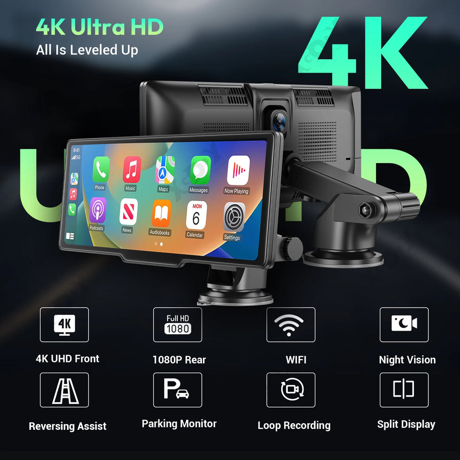 4K Dual Dash Cam with Wireless CarPlay and Android Auto