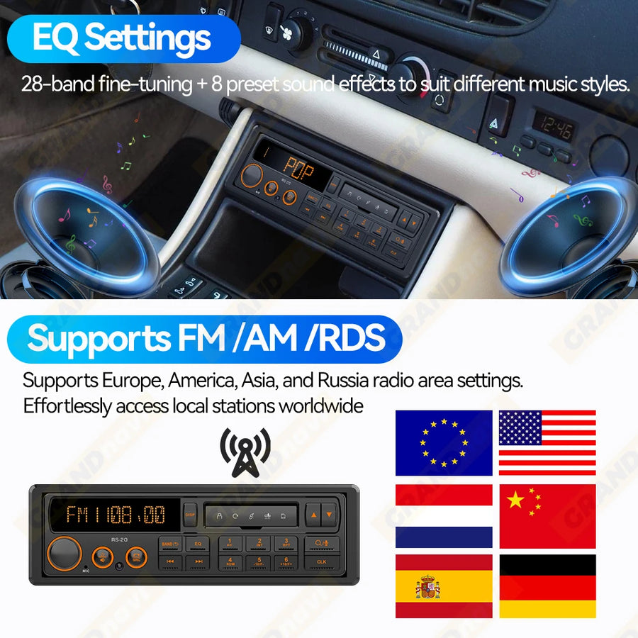 Retro 1-DIN Bluetooth Car Stereo with FM, AM, RDS, DAB, USB and AUX